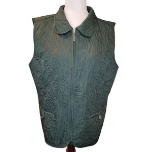 Christopher & Banks Green Quilted Zippered Vest Size L